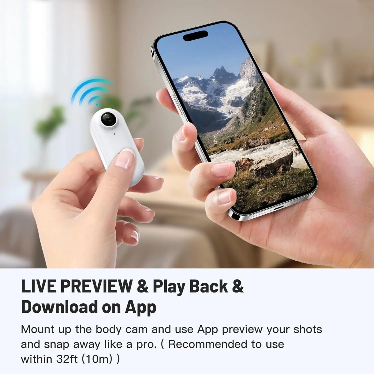 Thumb-Size WiFi Mini Camera Action Cam with 32GB White