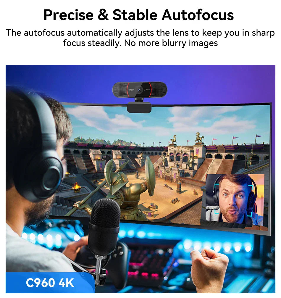 4K USB Mini Webcam with Sony Sensor Autofocus Black